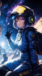 Preview wallpaper girl, smile, astronaut, anime