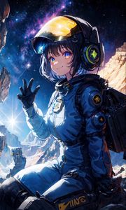 Preview wallpaper girl, smile, astronaut, anime