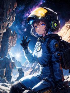 Preview wallpaper girl, smile, astronaut, anime