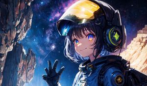 Preview wallpaper girl, smile, astronaut, anime