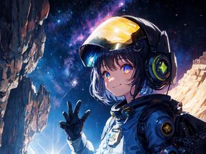 Preview wallpaper girl, smile, astronaut, anime