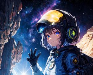 Preview wallpaper girl, smile, astronaut, anime