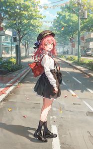 Preview wallpaper girl, smile, bag, park, anime, art