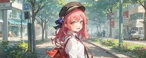 Preview wallpaper girl, smile, bag, park, anime, art