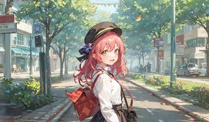 Preview wallpaper girl, smile, bag, park, anime, art