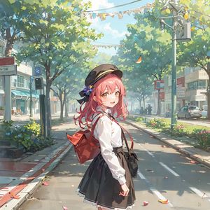 Preview wallpaper girl, smile, bag, park, anime, art