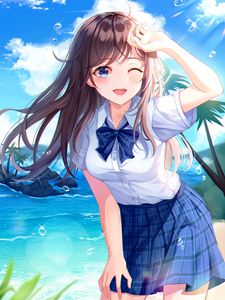 Preview wallpaper girl, smile, beach, summer, anime, art, cartoon