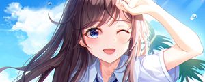 Preview wallpaper girl, smile, beach, summer, anime, art, cartoon