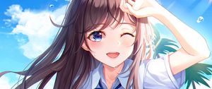 Preview wallpaper girl, smile, beach, summer, anime, art, cartoon