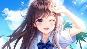 Preview wallpaper girl, smile, beach, summer, anime, art, cartoon