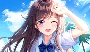 Preview wallpaper girl, smile, beach, summer, anime, art, cartoon