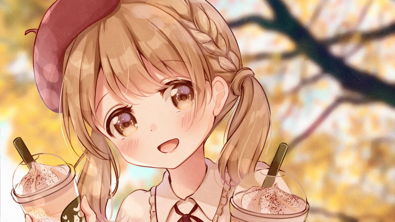 Wallpaper girl, smile, beret, anime
