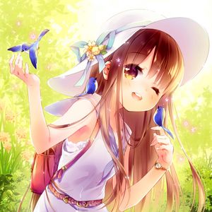 Preview wallpaper girl, smile, birds, anime, art