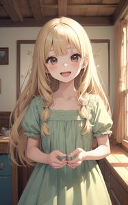 Preview wallpaper girl, smile, blonde, window, anime