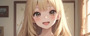 Preview wallpaper girl, smile, blonde, window, anime