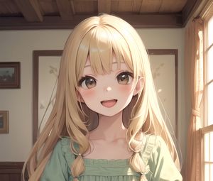 Preview wallpaper girl, smile, blonde, window, anime