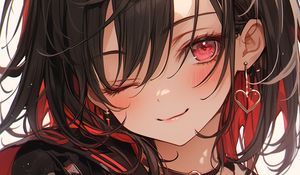 Preview wallpaper girl, smile, blush, earrings, anime, art