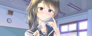 Preview wallpaper girl, smile, blush, knife, anime