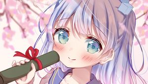 Preview wallpaper girl, smile, blush, gift, anime