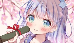 Preview wallpaper girl, smile, blush, gift, anime
