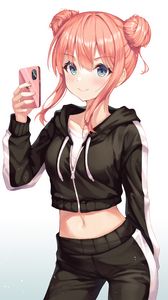 Preview wallpaper girl, smile, blush, phone, anime
