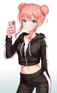 Preview wallpaper girl, smile, blush, phone, anime