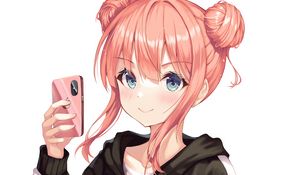 Preview wallpaper girl, smile, blush, phone, anime