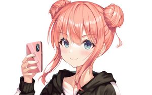Preview wallpaper girl, smile, blush, phone, anime