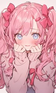 Preview wallpaper girl, smile, blush, bows, anime, pink