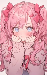 Preview wallpaper girl, smile, blush, bows, anime, pink