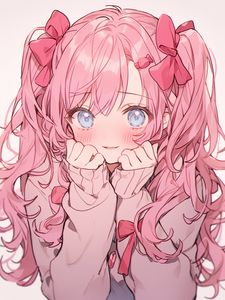 Preview wallpaper girl, smile, blush, bows, anime, pink