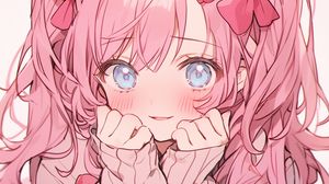 Preview wallpaper girl, smile, blush, bows, anime, pink