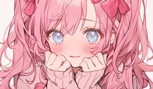 Preview wallpaper girl, smile, blush, bows, anime, pink