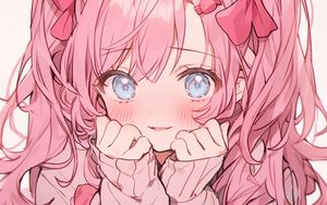 Preview wallpaper girl, smile, blush, bows, anime, pink