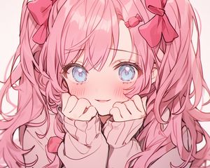 Preview wallpaper girl, smile, blush, bows, anime, pink
