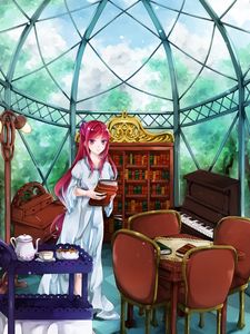 Preview wallpaper girl, smile, books, anime