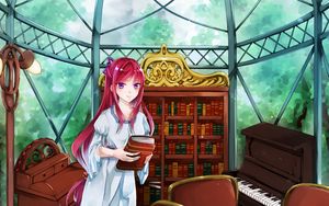 Preview wallpaper girl, smile, books, anime