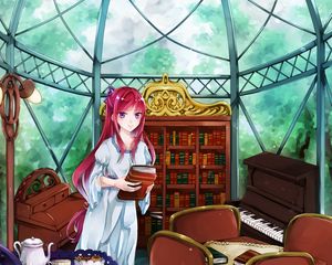 Preview wallpaper girl, smile, books, anime