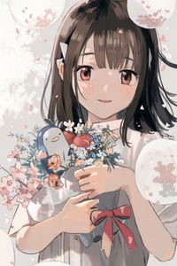 Preview wallpaper girl, smile, bouquet, anime, art