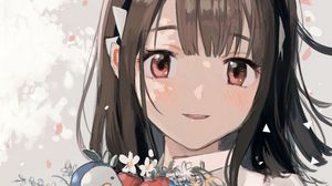 Preview wallpaper girl, smile, bouquet, anime, art