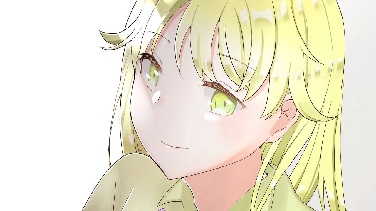 Wallpaper girl, smile, bouquet, anime, art, light