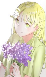 Preview wallpaper girl, smile, bouquet, anime, art, light