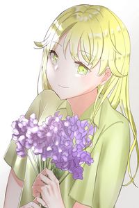 Preview wallpaper girl, smile, bouquet, anime, art, light