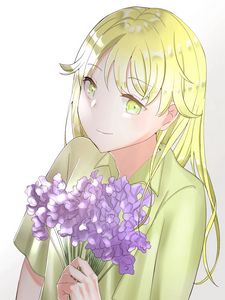 Preview wallpaper girl, smile, bouquet, anime, art, light
