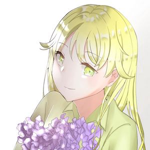 Preview wallpaper girl, smile, bouquet, anime, art, light