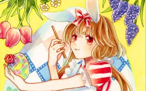 Preview wallpaper girl, smile, bow, brush, flowers, anime