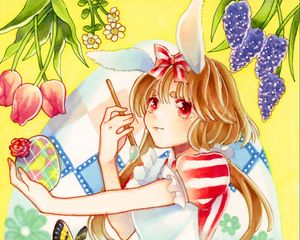 Preview wallpaper girl, smile, bow, brush, flowers, anime