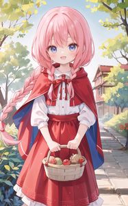 Preview wallpaper girl, smile, braids, basket, anime, art