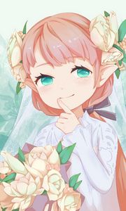 Preview wallpaper girl, smile, bride, flowers, anime