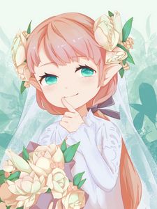 Preview wallpaper girl, smile, bride, flowers, anime